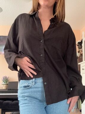 Glassons black linen button down shirt